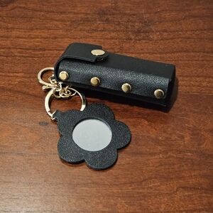 NWOT Black Leather Lipstick / Chapstick Keychain Holder
